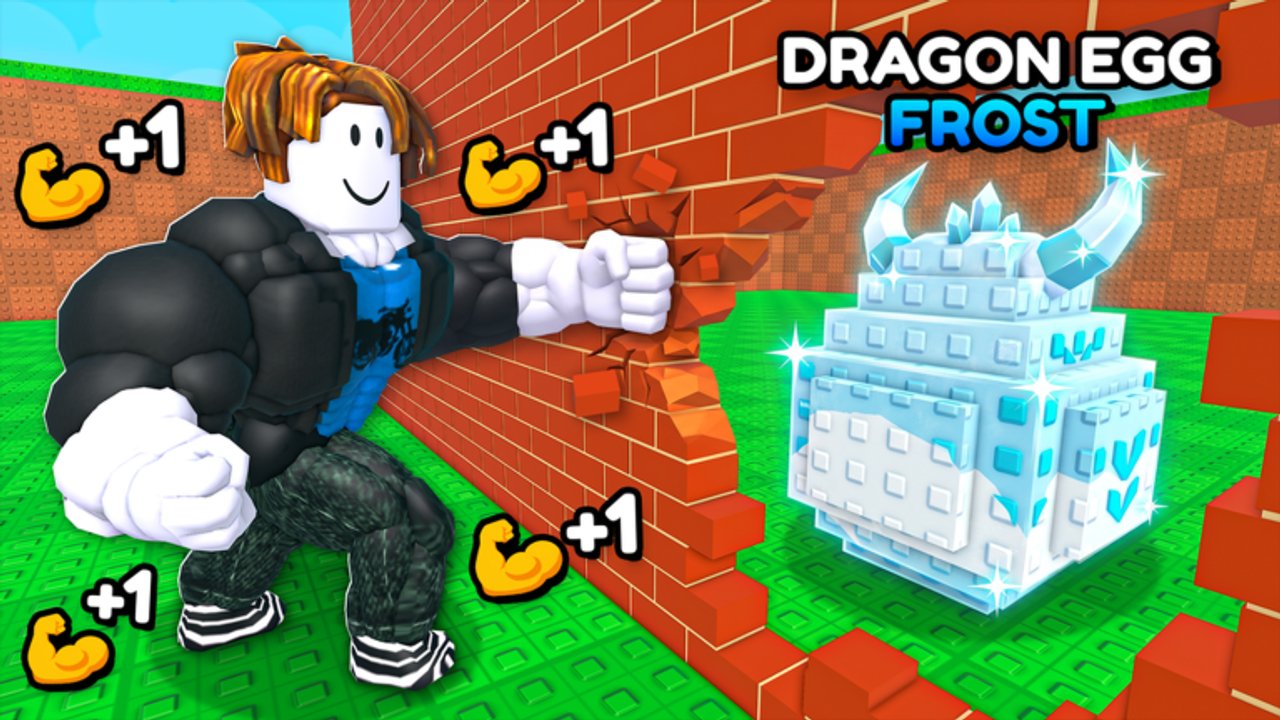 Player training strength and collecting eggs in +1 Strength for Eggs on Roblox